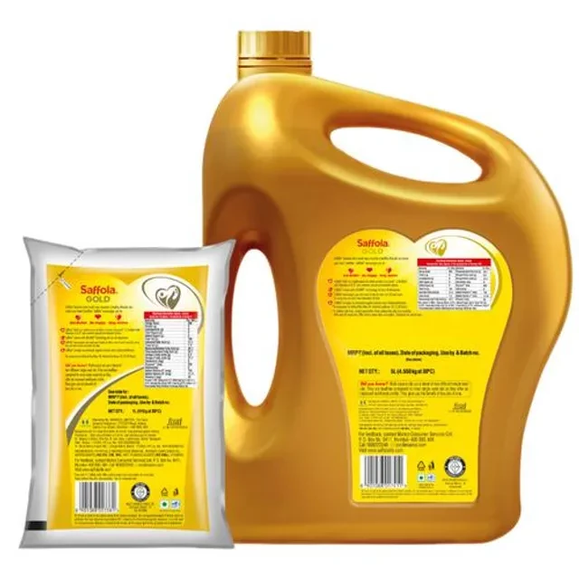Saffola Refined Cooking oil - Blended Rice Bran & Sunflower oil - Helps Keeps Heart Healthy, 5 L Jar-2.webp
